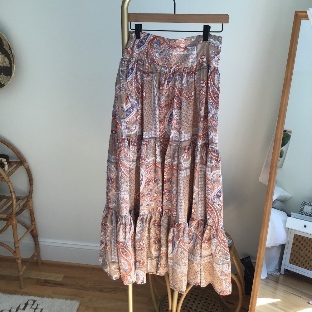 Natural Life Hanna Convertible Maxi Skirt Size Small Brown Multi Paisley